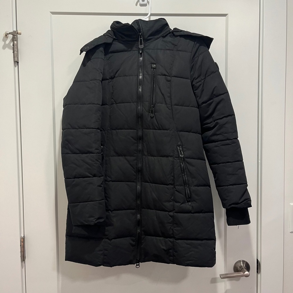Noize Black Quilted Puffer Parka Jacket Faux Fur Hood Womens Size Medium